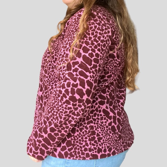 Y2k pink giraffe printed corduroy button up collared coat - Picture 6 of 7